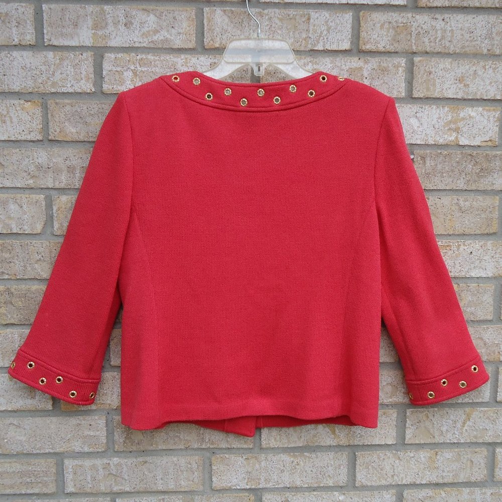 SIZE 10. ST. JOHN Collection coral crepe knit button up blazer. - Picture 3 of 16